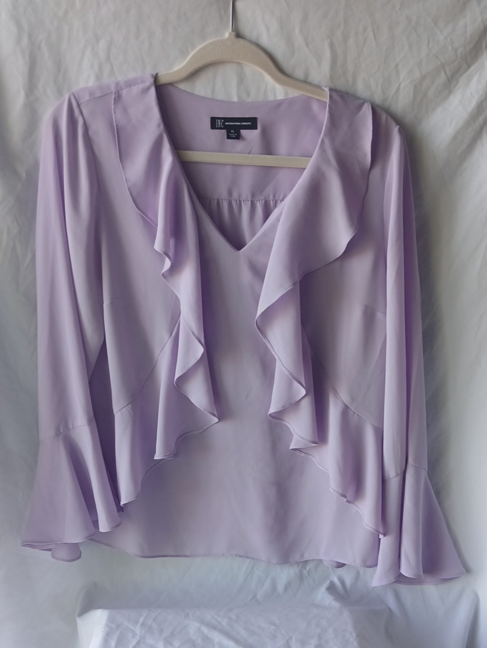 INC International Concepts Lavender Ruffle V-Neck Blouse